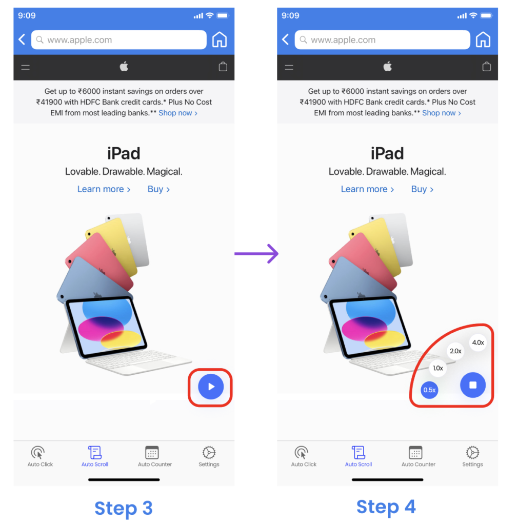 Auto scroll Feature: