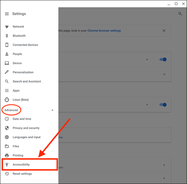 click on advanced options and accessibility